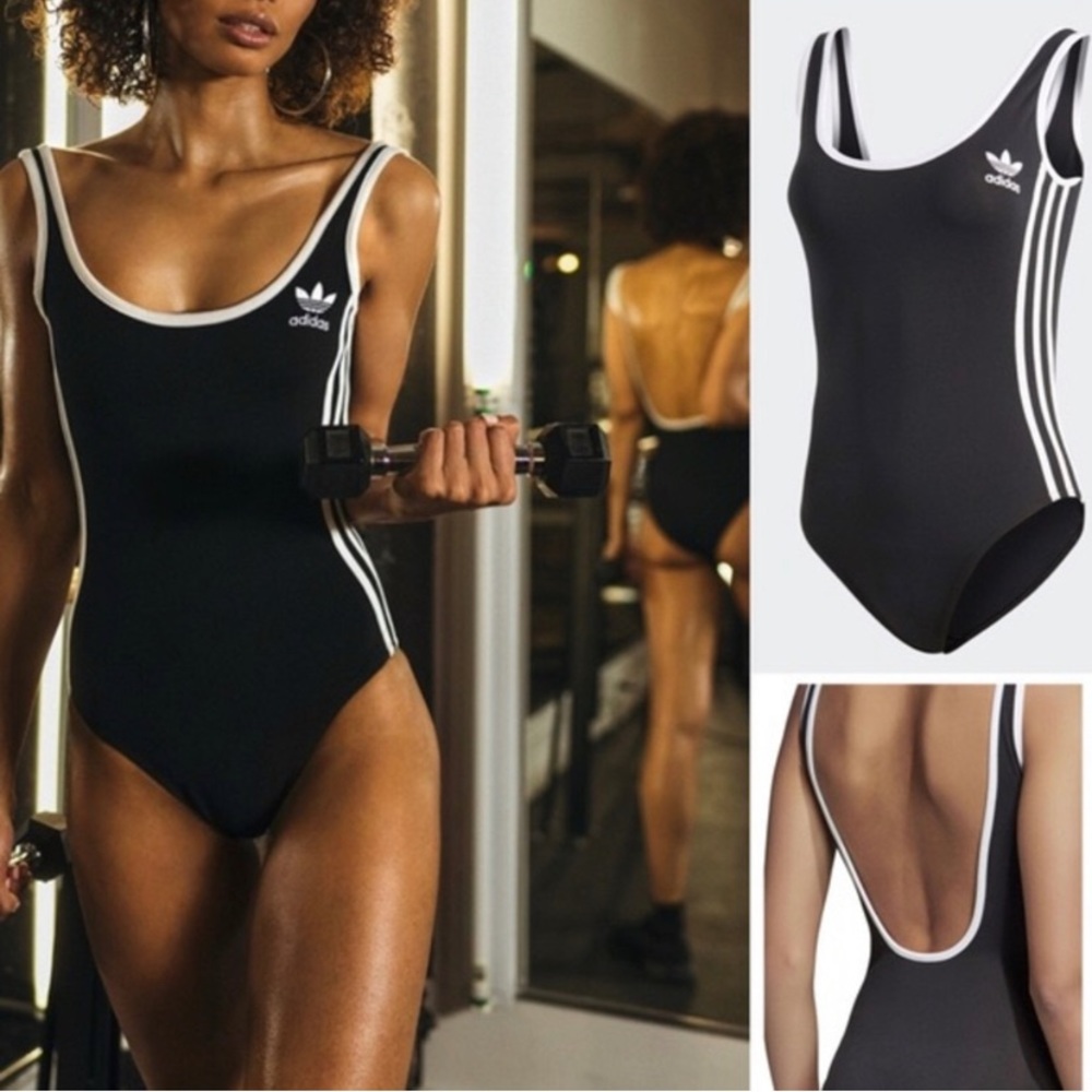 NWT Adidas Adicolor White & Black 3-Stripe Bodysuit One Piece Medium